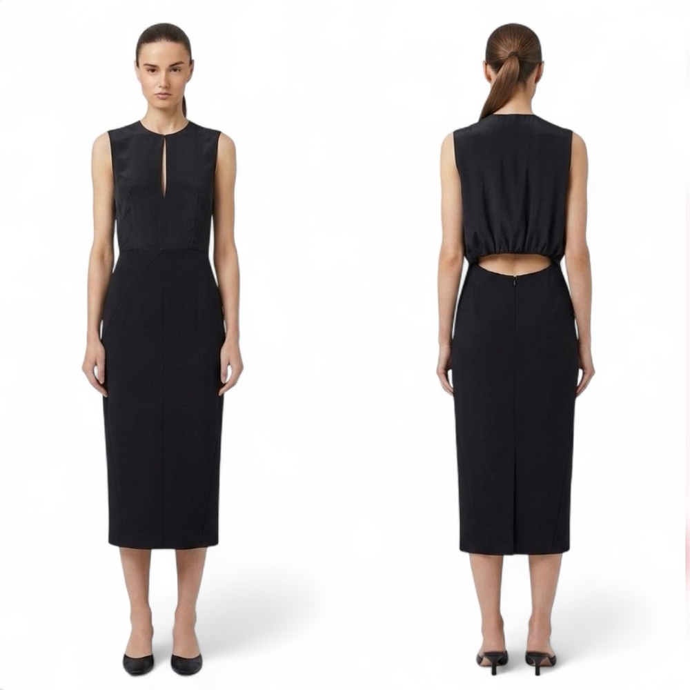 SPORTMAX $890 Black Runway Pencil Midi Dress W Cut Out Size 2 XS Quiet Luxury